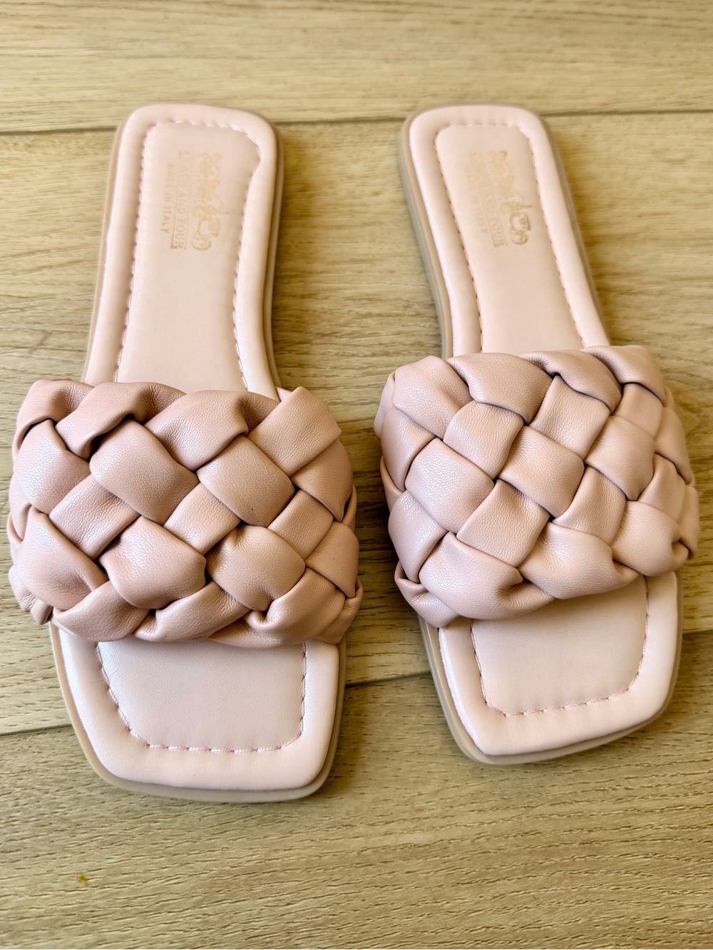 Coach & Four Blush Woven Leather Slides